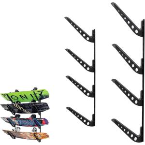 image:imageStoreYourBoard Adjustable Wakeboard Storage Rack  Wall Mount 4 Level Display Heavy Duty Water Sports Gear Hanger for Wakeboards Wakesurf Boards and More Holds up to 100 lbsBlack