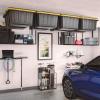 image:imageStoreYourBoard Overhead Tote Loft Bin Rail System  Garage Ceiling Bin Rack for Garage Storage  Adjustable Tote Slide Rails  Organization and Storage for 8 Bins  Black4 Bins Storage