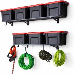 image:imageStoreYourBoard Garage Shelving Wall Mounted  2x4 Heavy Duty Garage Wall Shelves 2Pack 24 Deep x 465 Long  Steel Garage Storage Rack Wall Mounted with Hooks 200 lb Each  400 lb Total BlackHammered Gray
