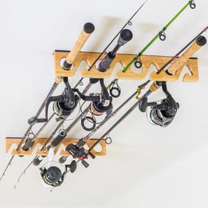 image:imageStoreYourBoard Stillwater Fishing Pole Holders for Garage Wall and Ceiling Storage Rack for Fishing Rods Solid Wood Garage Organizer Holds 8 Rods or Combos up to 40 lbs