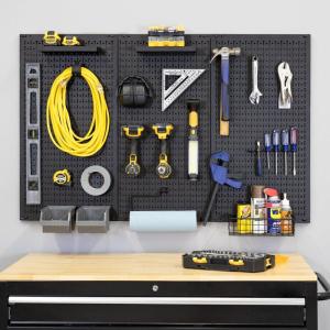 image:imageMetal Pegboard Power Tool Organizer Garage Wall Storage 3 Panel Pegboard Wall Mount Organizer Includes 20 Storage Attachments Solid Steel Holds 450 lbs 51 in x 32 in3 Panel