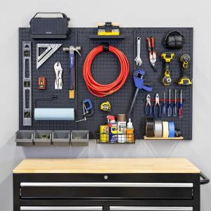 image:imageMetal Pegboard Power Tool Organizer Garage Wall Storage 3 Panel Pegboard Wall Mount Organizer Includes 20 Storage Attachments Solid Steel Holds 450 lbs 51 in x 32 in3 Panel PRO