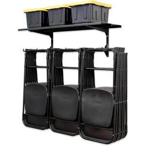 image:imageStoreYourBoard Chair Storage Rack with Storage Shelf  Folding Chair Rack for Home amp Garage Organization Chair Hangers for Folding Beach Patio amp Camping Chairs Heavy Duty Steel Holds 300 lbsTriple  Shelf