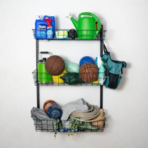 image:imageStoreYourBoard GBasket Wall Mount Storage System Heavy Duty Metal Basket Adjustable Organizer for Indoor amp Garage Organization Holds 120 lbs