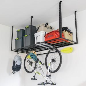 image:imageStoreYourBoard HeavyDuty Ceiling Mounted Garage Shelving Steel Overhead Ceiling Shelf 3x8 Garage Organization Rack with Hooks Holds 700 lbs3 x 8 ft with Hooks