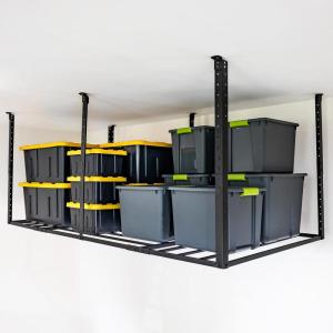 image:imageStoreYourBoard HeavyDuty Ceiling Mounted Garage Shelving Steel Overhead Ceiling Shelf 3x8 Garage Organization Rack with Hooks Holds 700 lbs4 x 8 ft