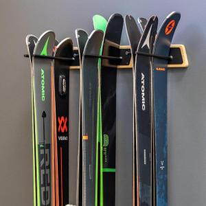 image:imageStoreYourBoard Natural Wood Ski Rack Wall Mount 6 Ski Storage Indoor or Garage Wood and Steel Holds 150 lbs