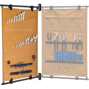 image:imageStoreYourBoard Pivot Panel Tool Storage Swivel Workshop Organizer for Wrenches Screwdrivers amp Sockets Metric amp Imperial Labeled Slots High Pine GreenHarvest Tan