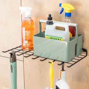 image:imageStoreYourBoard The Afton Laundry Room Shelf Wire Shelving Wall Mounted Hanging Hooks for Broom and Mop Cleaning Supplies Shelf for Home and Garage 175 x 9
