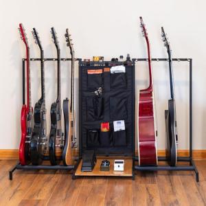 image:imageThe Headliner Guitar Rack 10 Storage Slots Multiple Guitar Floor Stand for Acoustic and Electric Gray Canvas Storage Pockets Hardwood ShelfBlack