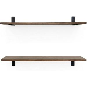 image:imageKingsley 8 or 12 Inch Heavy Duty Wood Shelf and Bracket Kit Set of 4 brackets with Home and Garage Wall Shelves Holds 100 lbs per shelf 38 wide x 34 thick dark stained Rubber Wood 4 x 124 x 8