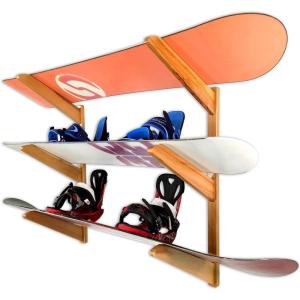 image:imageStoreYourBoard Timber Snowboard Wall Rack Indoor Storage Solid Natural Wood 3 Boards