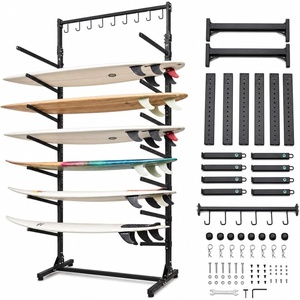 image:imageStoreYourBoard Freestanding Surfboard Rack Holds 8 Boards AllinOne Surf Storage with Wetsuit Drying Rail Accessory Hooks